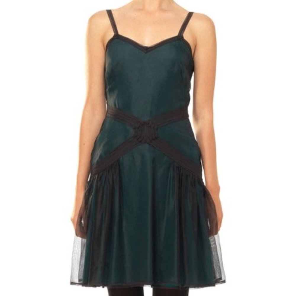 NWT Leon Max | Black & Teal Abstract Silk Sleeveless Fit & Flare Dress - 10